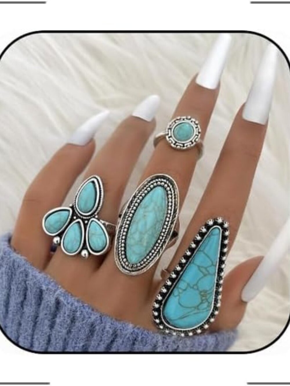 Turquoise Rings for Women Bohemian Turquoises Ring Set Vintage Western Rings for